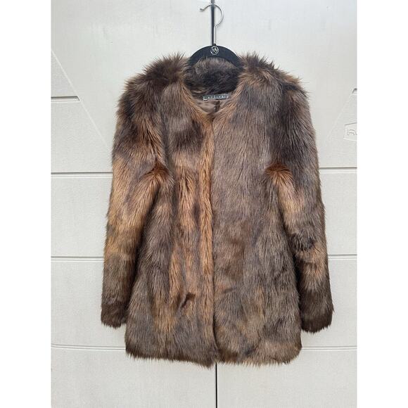 Velvet Graham and Spencer Faux Fur Mid Length Jacket Rich Brown Sz S Mob Wives - Picture 2 of 8